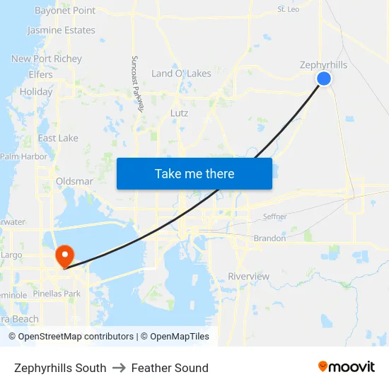 Zephyrhills South to Feather Sound map