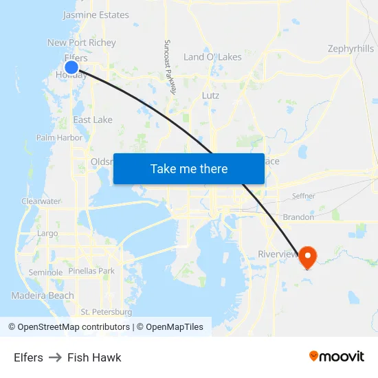 Elfers to Fish Hawk map