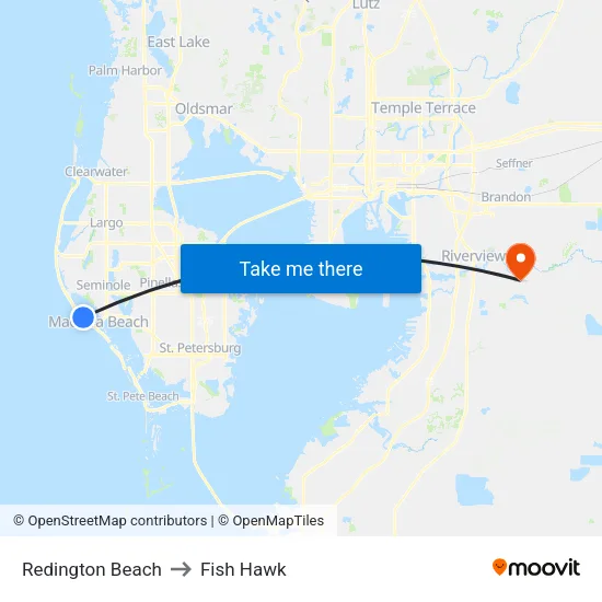 Redington Beach to Fish Hawk map