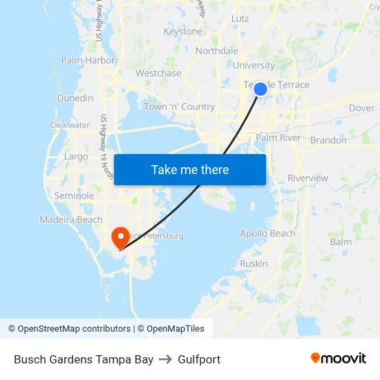 Busch Gardens Tampa Bay to Gulfport map