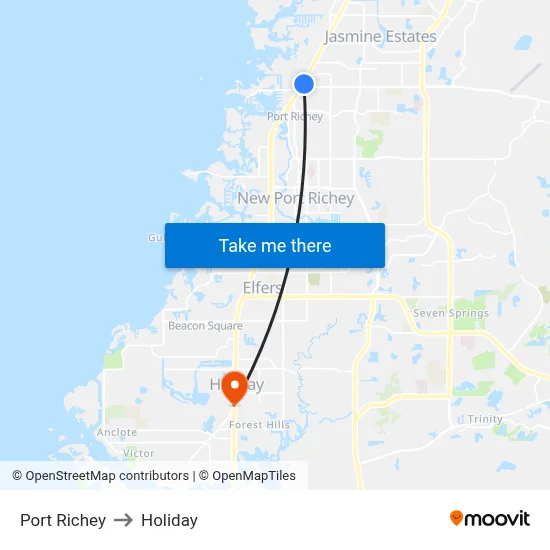 Port Richey to Holiday map