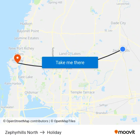 Zephyrhills North to Holiday map