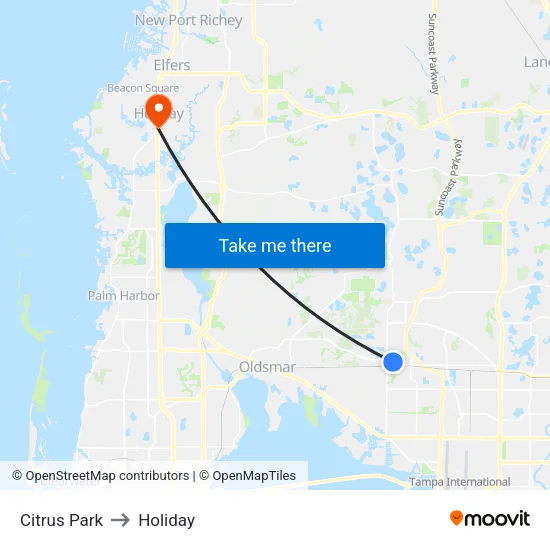 Citrus Park to Holiday map