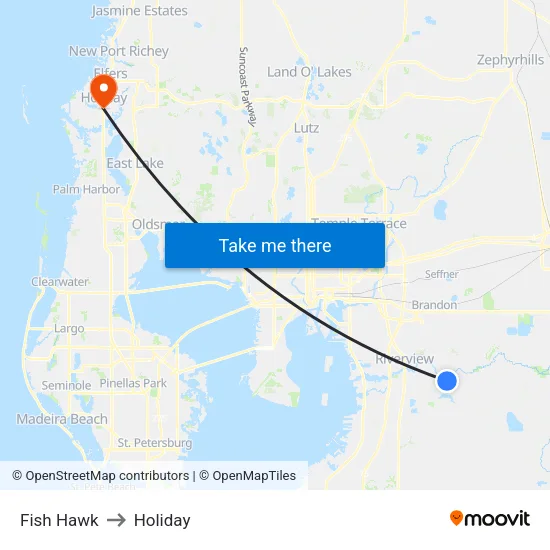 Fish Hawk to Holiday map