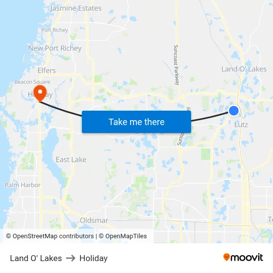 Land O' Lakes to Holiday map