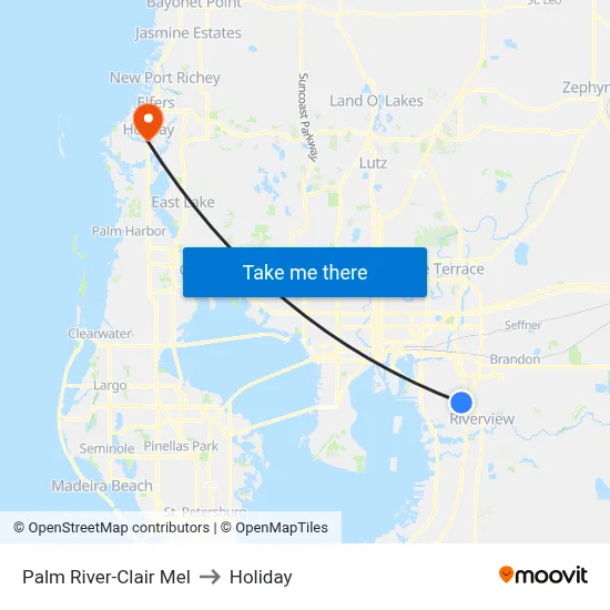 Palm River-Clair Mel to Holiday map