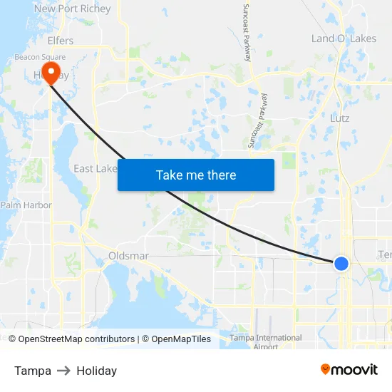 Tampa to Holiday map