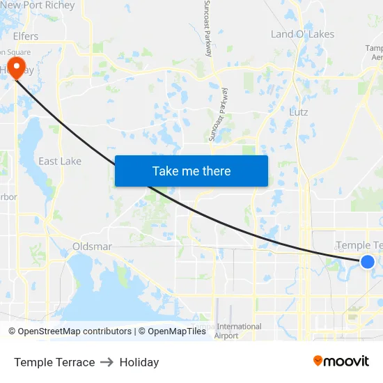 Temple Terrace to Holiday map