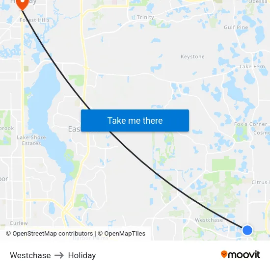 Westchase to Holiday map