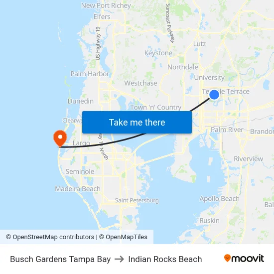 Busch Gardens Tampa Bay to Indian Rocks Beach map