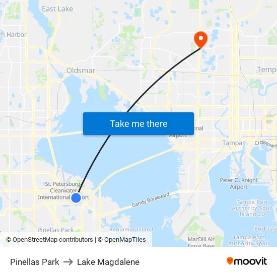 Pinellas Park to Lake Magdalene map