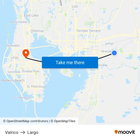 Valrico to Largo map