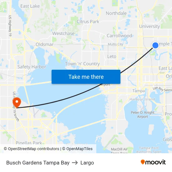 Busch Gardens Tampa Bay to Largo map