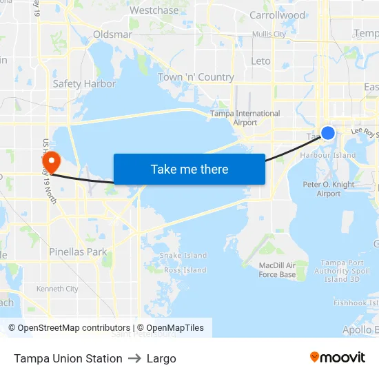 Tampa Union Station to Largo map