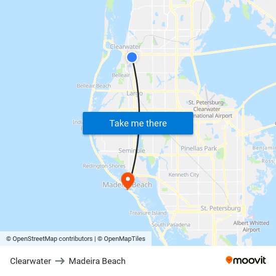 Clearwater to Madeira Beach map