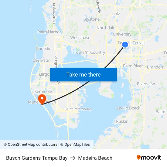 Busch Gardens Tampa Bay to Madeira Beach map