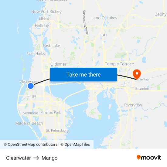 Clearwater to Mango map