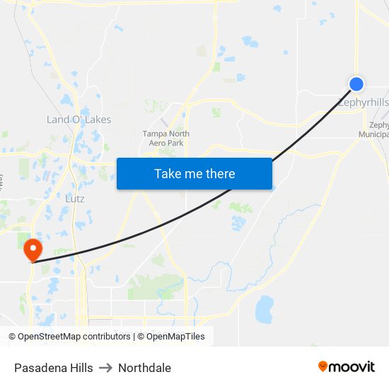 Pasadena Hills to Northdale map