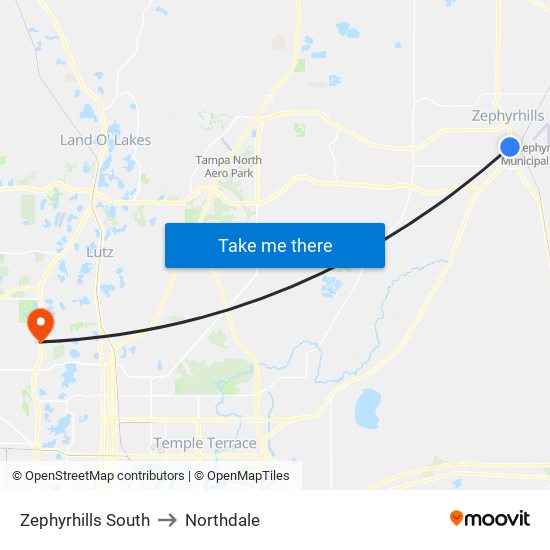 Zephyrhills South to Northdale map