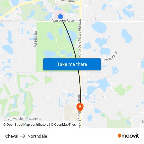 Cheval to Northdale map