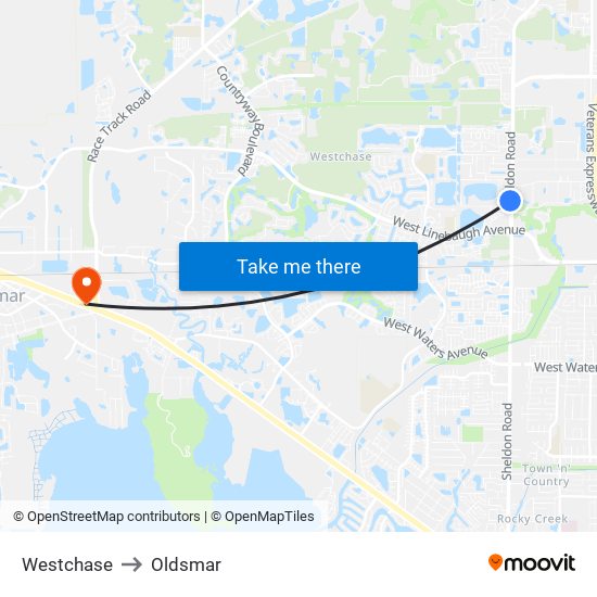 Westchase to Oldsmar map