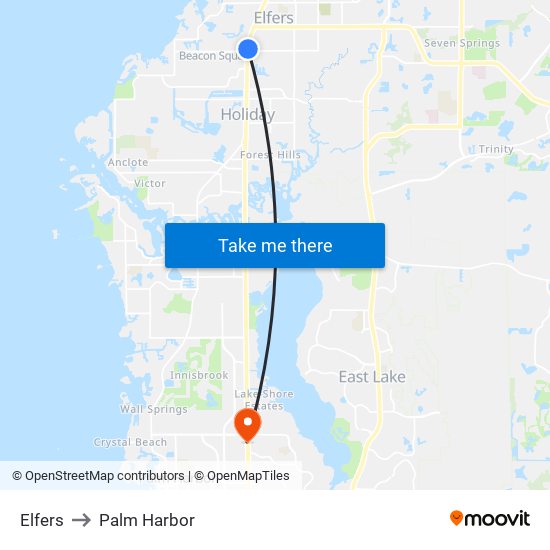Elfers to Palm Harbor map