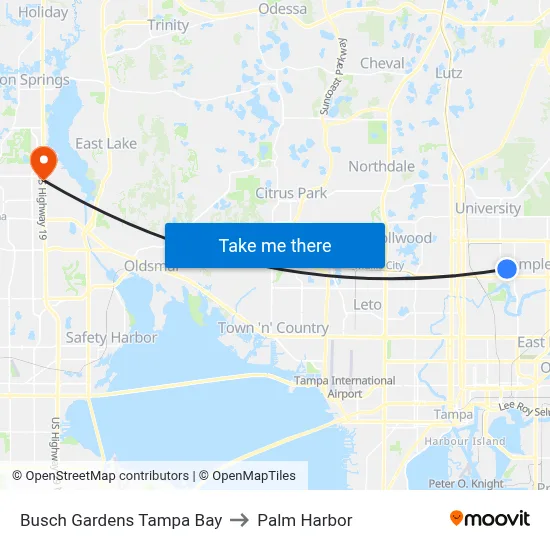 Busch Gardens Tampa Bay to Palm Harbor map