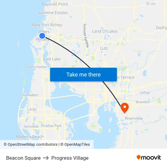 Beacon Square to Progress Village map