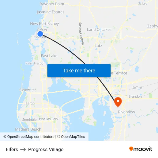 Elfers to Progress Village map