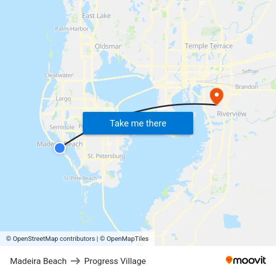 Madeira Beach to Progress Village map