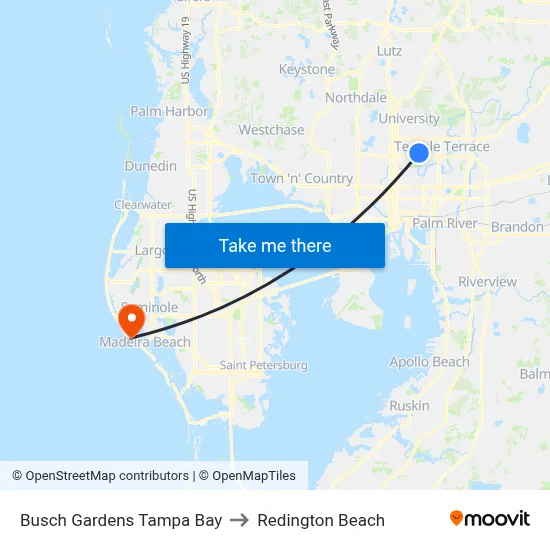 Busch Gardens Tampa Bay to Redington Beach map