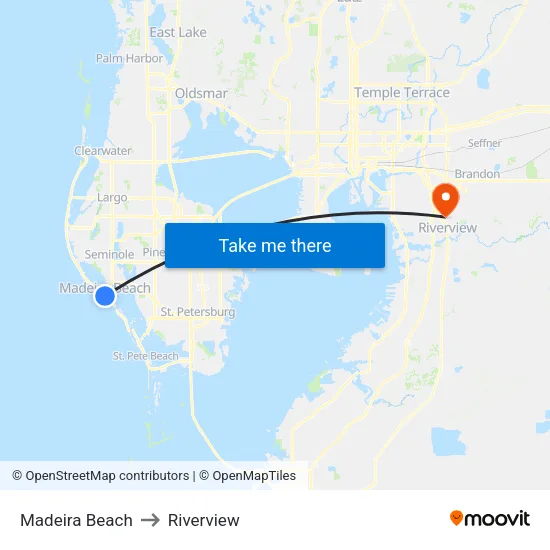 Madeira Beach to Riverview map
