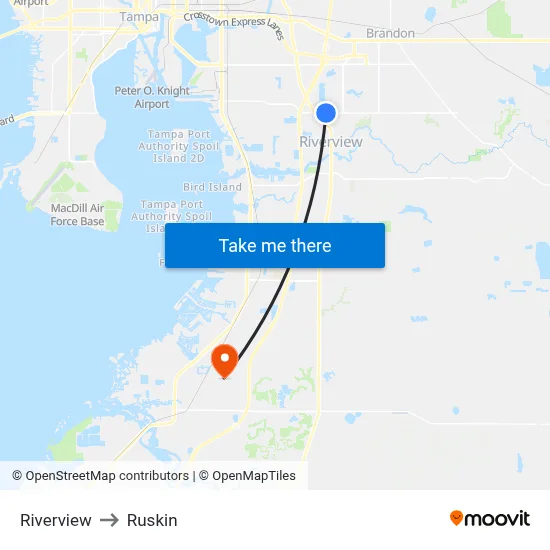 Riverview to Ruskin map