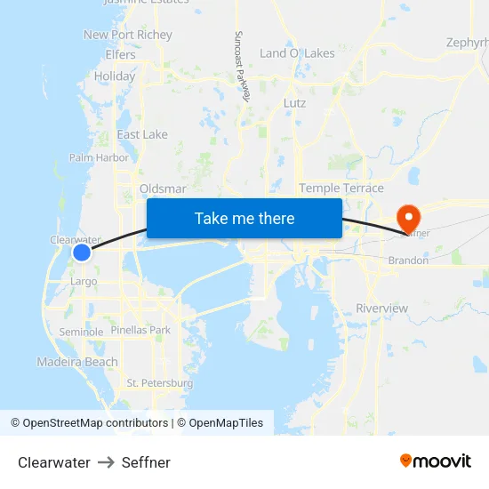 Clearwater to Seffner map