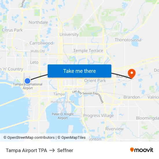 Tampa Airport TPA to Seffner map