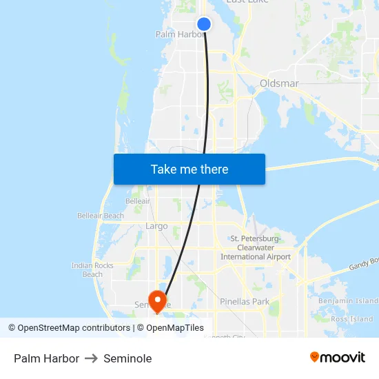 Palm Harbor to Seminole map