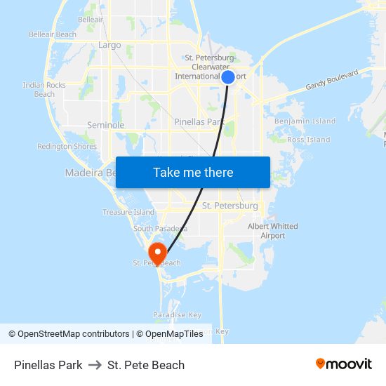 Pinellas Park to St. Pete Beach map