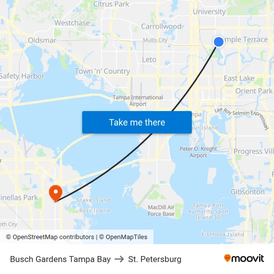 Busch Gardens Tampa Bay to St. Petersburg map