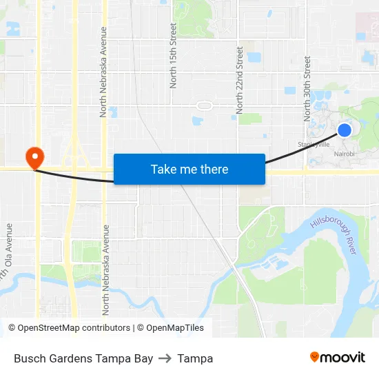 Busch Gardens Tampa Bay to Tampa map