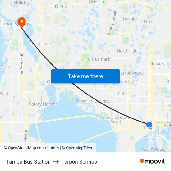 Tampa Bus Station to Tarpon Springs map