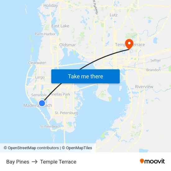 Bay Pines to Temple Terrace map