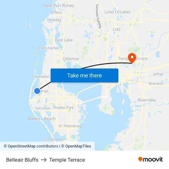 Belleair Bluffs to Temple Terrace map