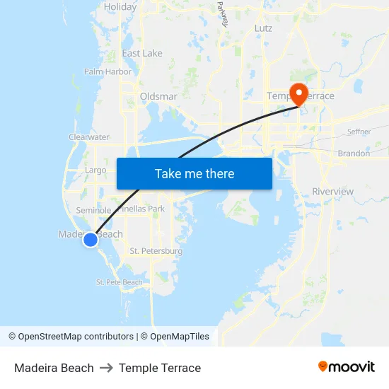 Madeira Beach to Temple Terrace map