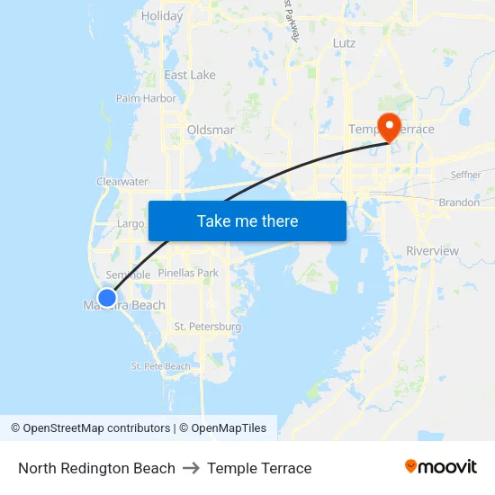 North Redington Beach to Temple Terrace map