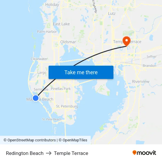 Redington Beach to Temple Terrace map