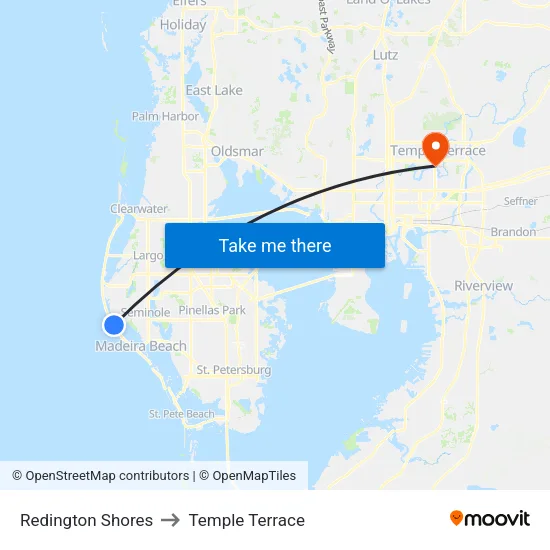 Redington Shores to Temple Terrace map
