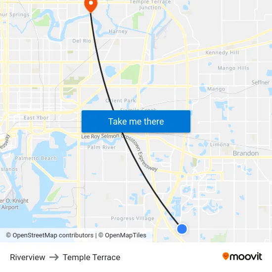 Riverview to Temple Terrace map