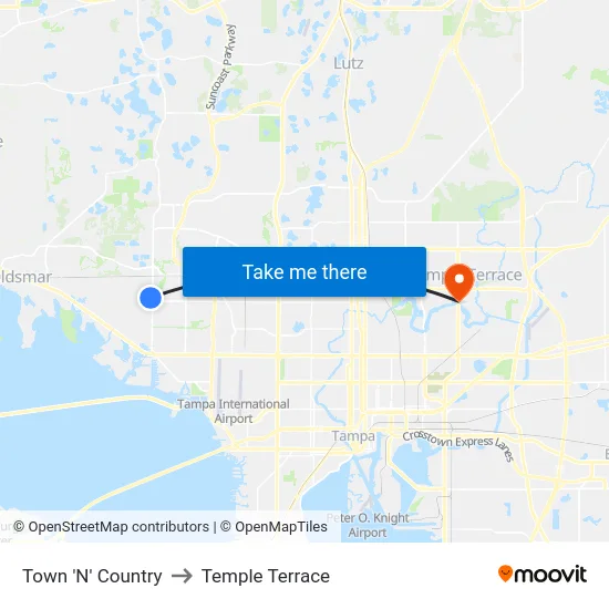 Town 'N' Country to Temple Terrace map