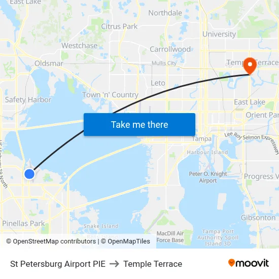St Petersburg Airport PIE to Temple Terrace map
