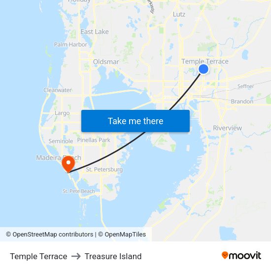 Temple Terrace to Treasure Island map